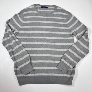 J.Crew Striped Sweater Size M Grey Cotton Cashmere Crewneck Long Sleeve Knit
